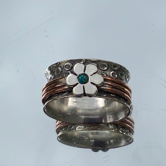 BOUTIQUE 2-TONE MEDITATION FIRE OPAL 925 RING, 8 - Picture 11 of 11